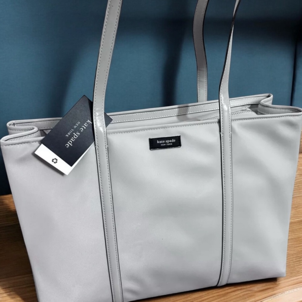 NWT $298 Kate Spade Sam Icon Large Tote  STONY BEACH light grey
